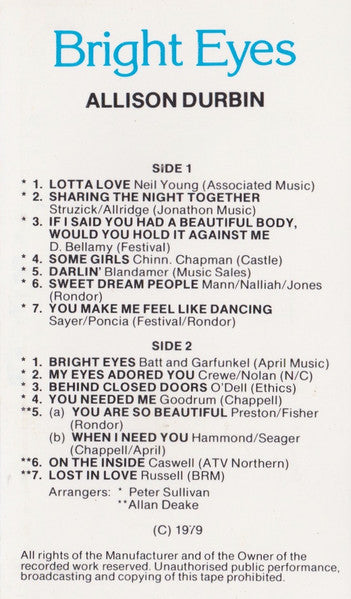 Allison Durbin : Bright Eyes (Cass, Album)