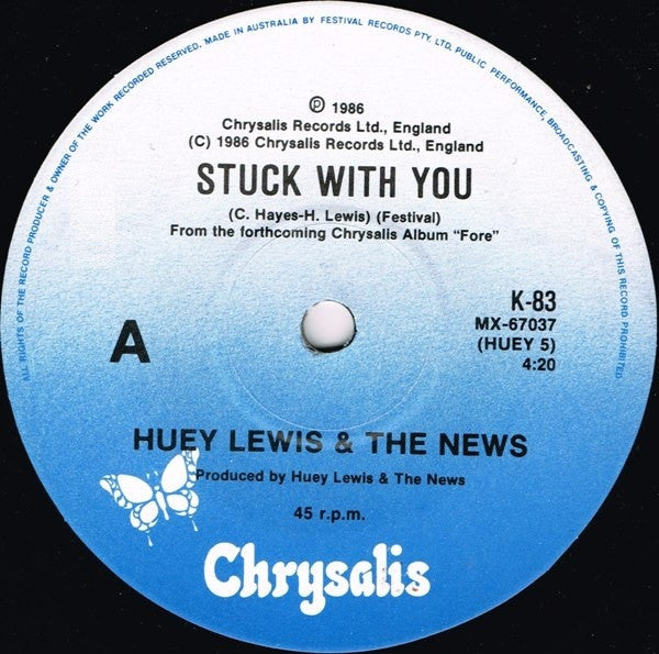 Huey Lewis & The News : Stuck With You (7", Single)