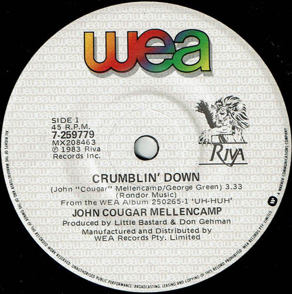John Cougar Mellencamp : Crumblin' Down (7", Single)