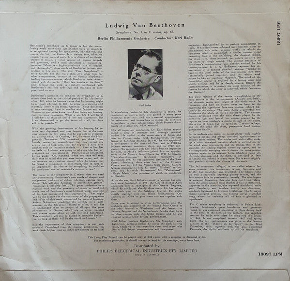Ludwig van Beethoven – Berliner Philharmoniker Conductor Karl Böhm : Symphony No. 5 In C-Minor Op. 67 ‎ (LP, Album, Mono)