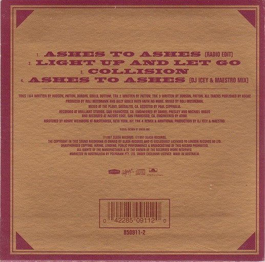 Faith No More : Ashes To Ashes (CD, Single, Car)