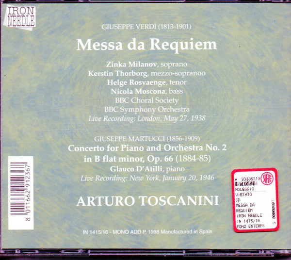 Giuseppe Verdi, Arturo Toscanini, Zinka Milanov, Kerstin Thorborg, Helge Roswaenge, BBC Choral Society, BBC Symphony Orchestra, Giuseppe Martucci, Glauco D'Atilli : Messa Da Requiem  (2xCD, Comp, Mono + Box)