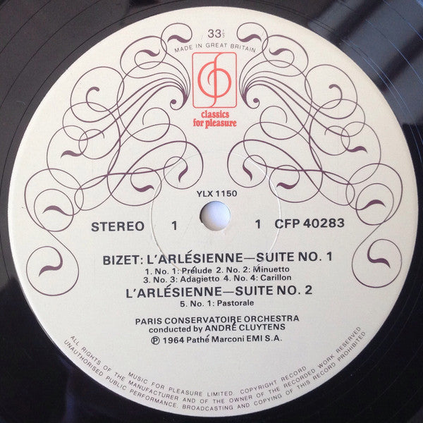 Georges Bizet, André Cluytens, Orchestre De La Société Des Concerts Du Conservatoire : L'Arlesienne Suites 1 & 2 / Carmen (LP, RE)