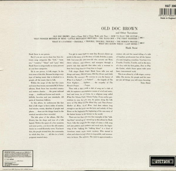 Hank Snow : Old Doc Brown And Other Narrations By Hank Snow (LP, Album, Mono, RE)