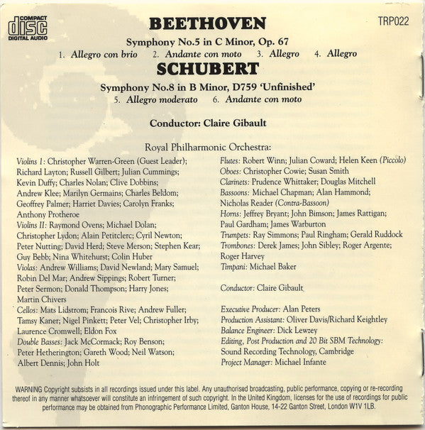 Royal Philharmonic Orchestra Conducted By Claire Gibault : The Royal Philharmonic Collection - Beethoven - Schubert (CD, Album)