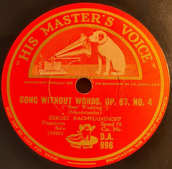 Sergei Vasilyevich Rachmaninoff : Prelude In C Sharp Minor Op.3, No.2 / Song Without Words, Op.67, No.4 (Shellac, 10")