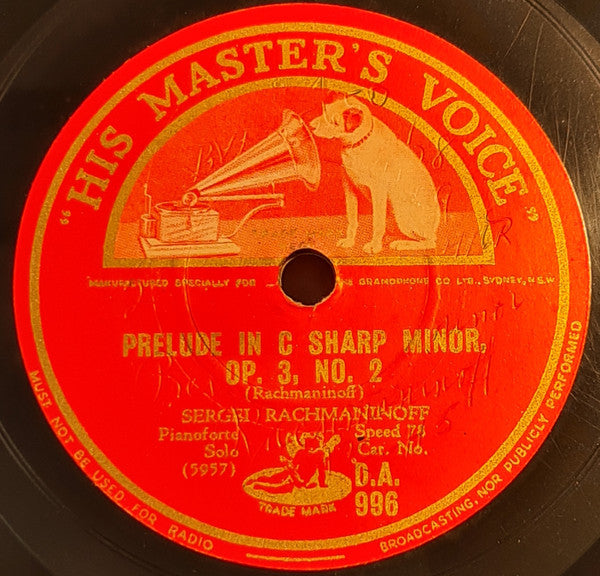 Sergei Vasilyevich Rachmaninoff : Prelude In C Sharp Minor Op.3, No.2 / Song Without Words, Op.67, No.4 (Shellac, 10")