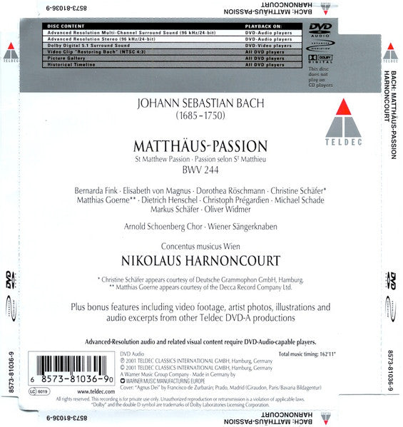 Bach*, Nikolaus Harnoncourt, Arnold Schoenberg Chor, Wiener Sängerknaben*, Concentus Musicus Wien : Matthäus-Passion (DVD-A, Album, Multichannel)