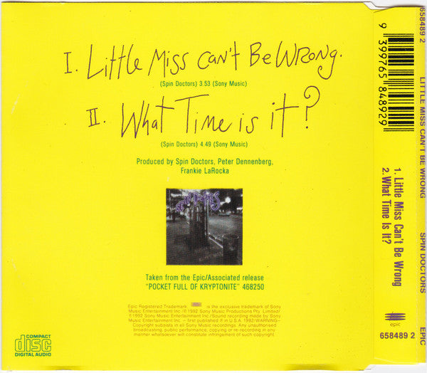 Spin Doctors : Little Miss Can't Be Wrong (CD, Single)