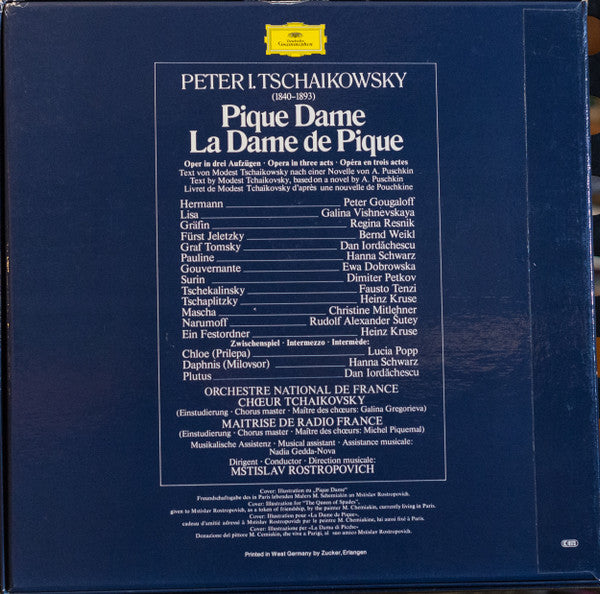Pyotr Ilyich Tchaikovsky  -  Peter Gougalov, Galina Vishnevskaya, Regina Resnik, Bernd Weikl, Dan Iordăchescu, Hanna Schwarz, Lucia Popp, Ewa Dobrowska, Dimiter Petkov, Fausto Tenzi, Heinz Kruse, Christine Mitlehner, Rudolf Alexander Sutey, Orchestre Nati : Pique Dame (4xLP, Album + Box)