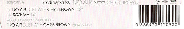 Jordin Sparks Duet With Chris Brown (4) : No Air (CD, Single, Enh)