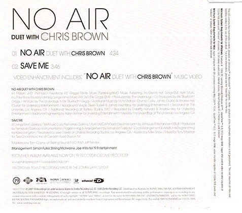 Jordin Sparks Duet With Chris Brown (4) : No Air (CD, Single, Enh)