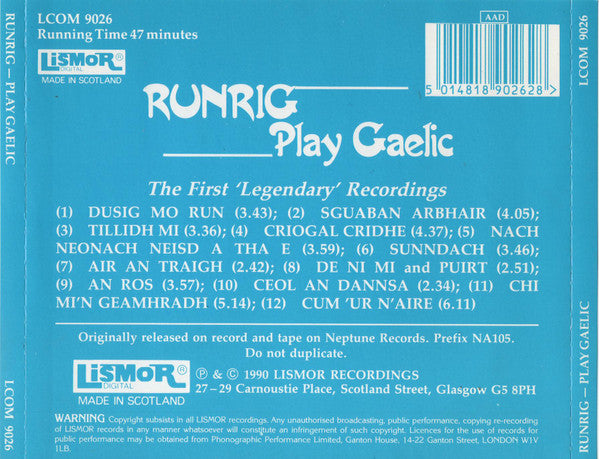 Runrig : Play Gaelic (The First "Legendary" Recordings) (CD, Album, RE)