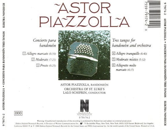 Astor Piazzolla - Orchestra Of St. Luke's, Lalo Schifrin : Concierto Para Bandoneón / Tres Tangos (CD, Album)
