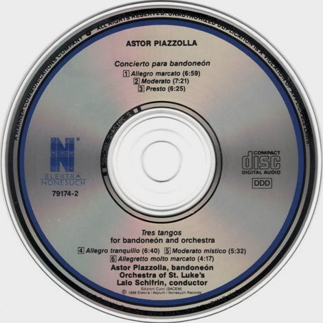 Astor Piazzolla - Orchestra Of St. Luke's, Lalo Schifrin : Concierto Para Bandoneón / Tres Tangos (CD, Album)