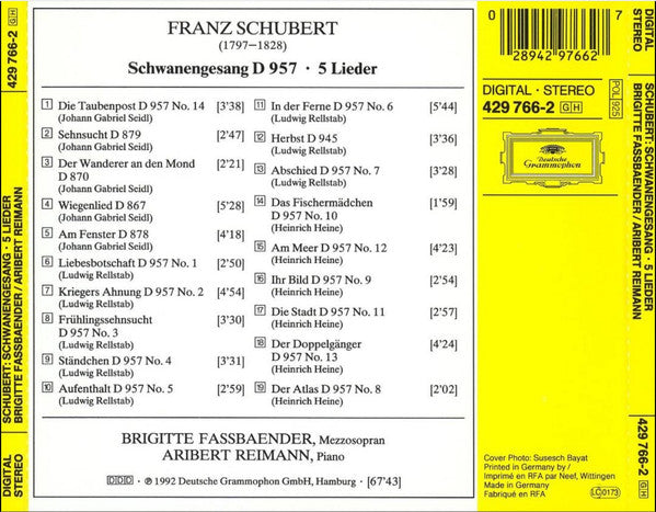 Franz Schubert, Brigitte Fassbaender · Aribert Reimann : Schwanengesang · 5 Lieder (CD)