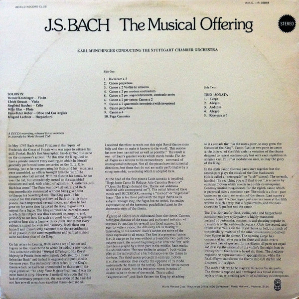 J.S. Bach*, Stuttgart Chamber Orchestra*, Karl Münchinger : The Musical Offering (LP, Album, Club)