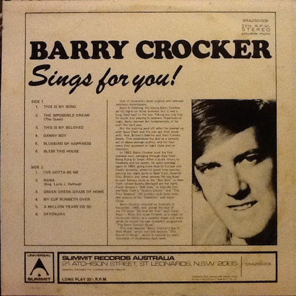 Barry Crocker : Sings For You! (LP)