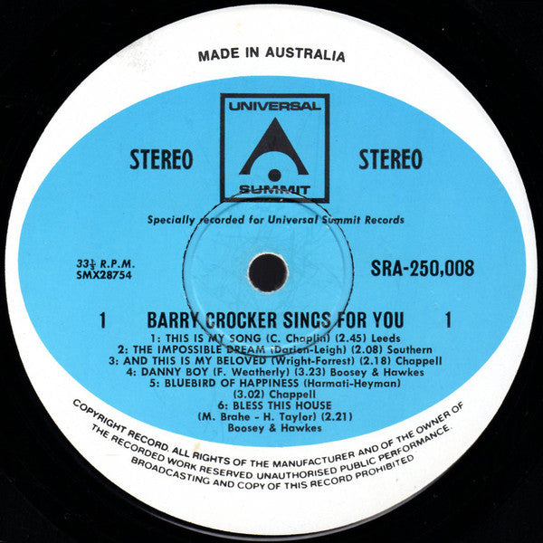 Barry Crocker : Sings For You! (LP)