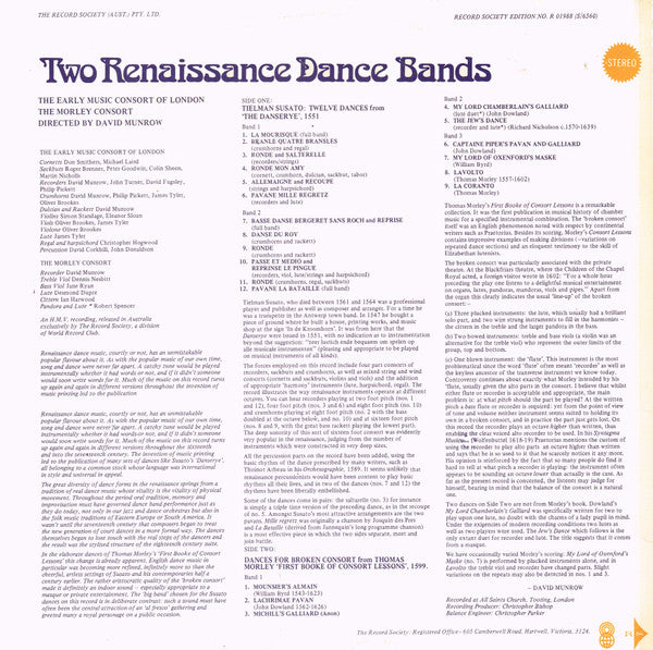 The Early Music Consort Of London / The Morley Consort / Directed By David Munrow : Two Renaissance Dance Bands (LP, Album, Club, RE)