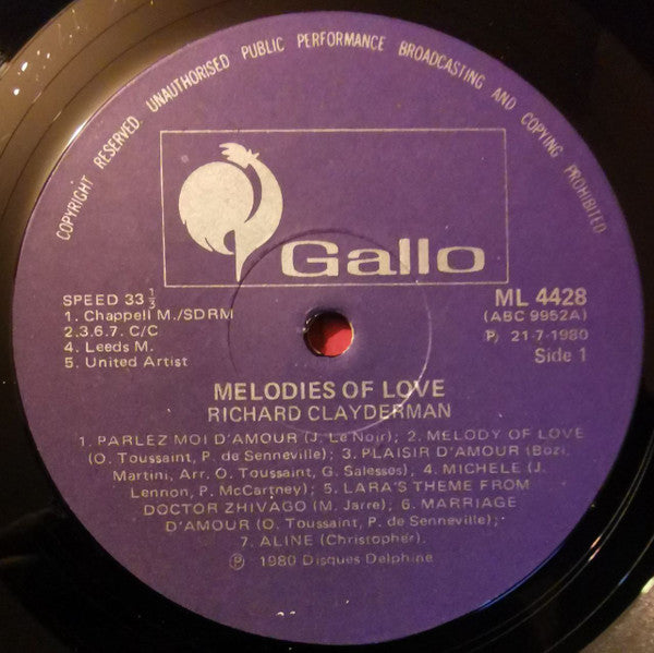 Richard Clayderman : Melodies Of Love (LP, Album)
