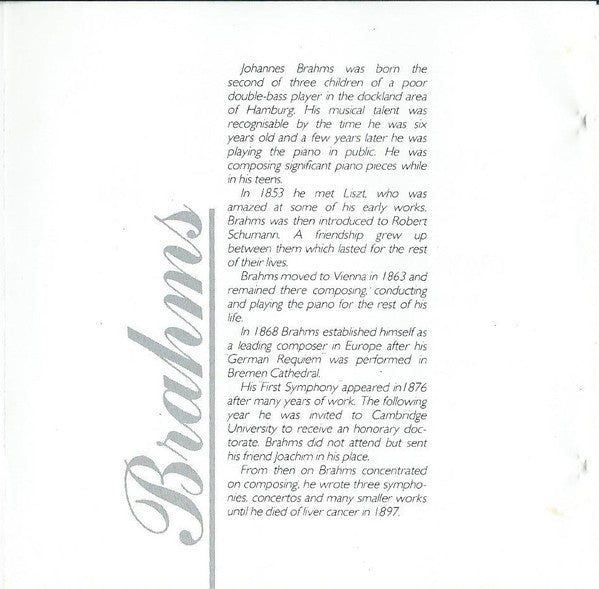 Brahms* - Müchner Symphoniker* Conductor: Helmut Bucher Soloist: Ivan Cerkon* : Symphony No. 1 / Tragic Overture (CD, Album)