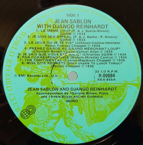 Jean Sablon & Django Reinhardt : Jean Sablon With Django Reinhardt (LP, Comp, Mono, Club, RE)