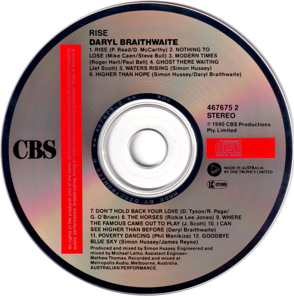 Daryl Braithwaite : Rise (CD, Album, RE)