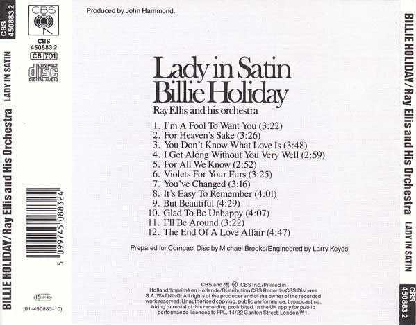 Billie Holiday, Ray Ellis And His Orchestra : Lady In Satin (CD, Album, RE, RM)