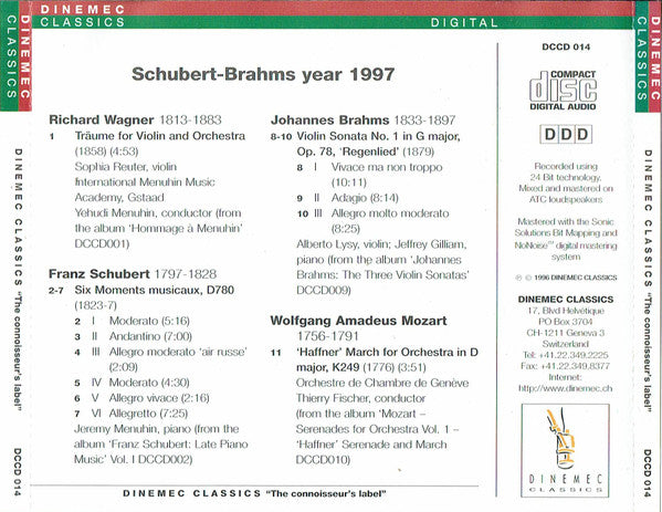 Richard Wagner • Franz Schubert • Johannes Brahms • Wolfgang Amadeus Mozart : Schubert-Brahms Year 1997 (CD, Comp)