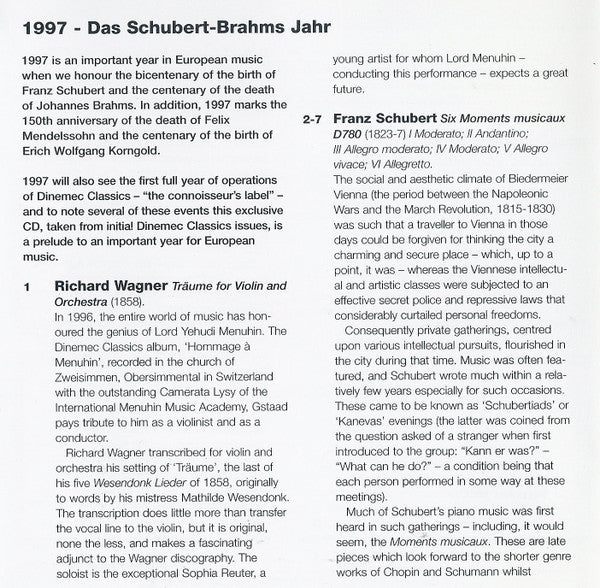 Richard Wagner • Franz Schubert • Johannes Brahms • Wolfgang Amadeus Mozart : Schubert-Brahms Year 1997 (CD, Comp)