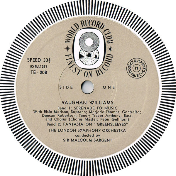 Ralph Vaughan Williams / London Symphony Chorus And London Symphony Orchestra Conducted By Sir Malcolm Sargent : Vaughan Williams (LP, Album, Mono, Club)