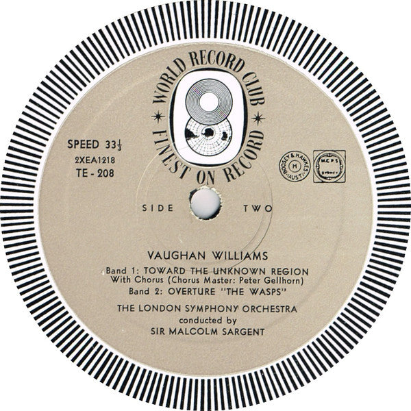 Ralph Vaughan Williams / London Symphony Chorus And London Symphony Orchestra Conducted By Sir Malcolm Sargent : Vaughan Williams (LP, Album, Mono, Club)