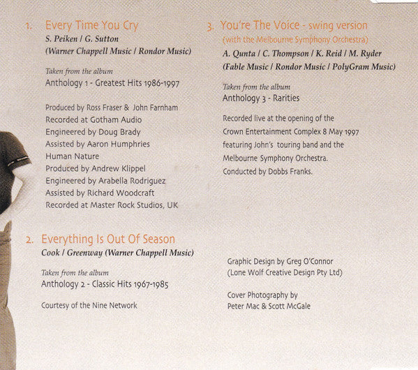 John Farnham, Human Nature : Every Time You Cry (CD, Single)