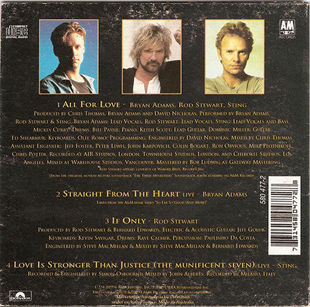 Bryan Adams, Rod Stewart, Sting : All For Love (CD, Single, Car)