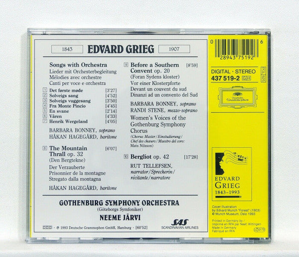 Grieg*, Barbara Bonney, Rut Tellefsen, Håkan Hagegård, Randi Stene, Gothenburg Symphony Orchestra* & Chorus*, Neeme Järvi : »Bergliot« • »The Mountain Thrall« • »Before A Southern Convent« • 7 Songs (CD, Album)