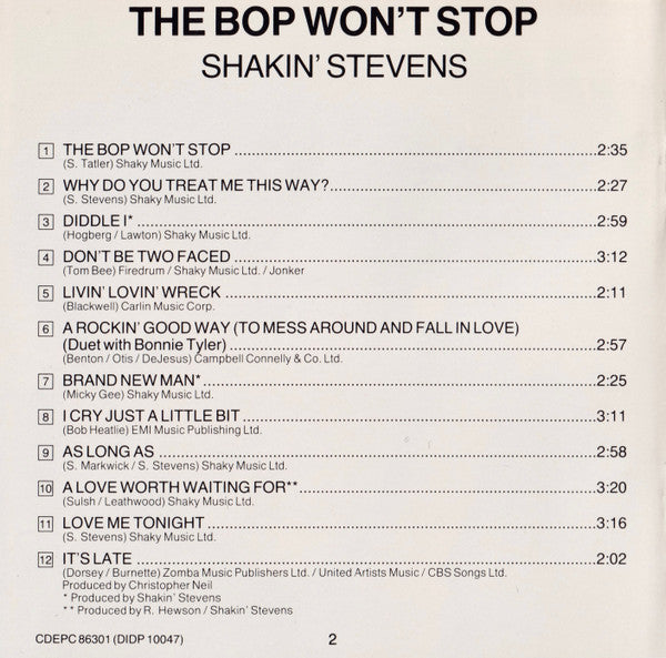 Shakin' Stevens : The Bop Won't Stop (CD, Album)