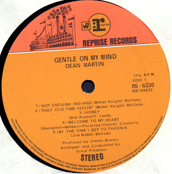 Dean Martin : Gentle On My Mind (LP, Album, RP)