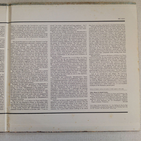 Rudolf Serkin, Felix Mendelssohn-Bartholdy, Robert Schumann, Eugene Ormandy, The Philadelphia Orchestra, Columbia Symphony Orchestra : Romantic Showpieces For Piano And Orchestra Mendelssohn: Piano Concertos Nos. 1 And 2; Capriccio Brillante Schumann: Piano Concerto; Introduction And Allegro (2xLP, Comp, Gat)