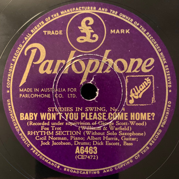 Freddy Gardner / Rhythm Section (14) : Baby Won't You Please Come Home? (Shellac, 10")