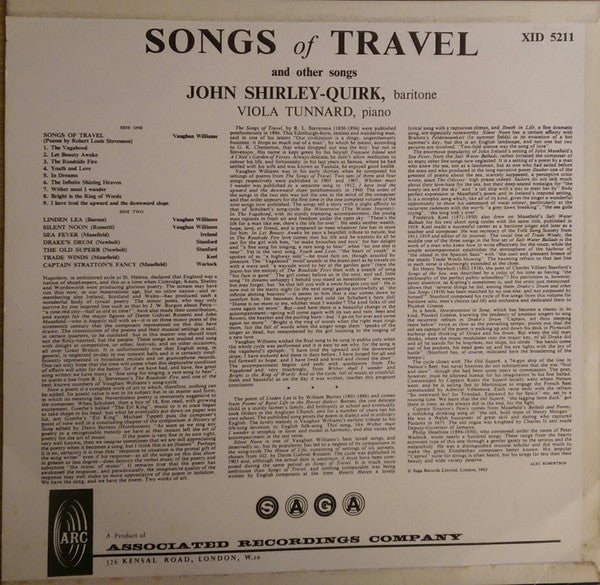 John Shirley-Quirk, Viola Tunnard, Vaughan Williams* : Songs Of Travel And Other Songs (LP, Mono)