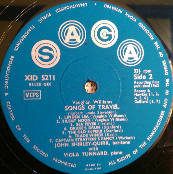 John Shirley-Quirk, Viola Tunnard, Vaughan Williams* : Songs Of Travel And Other Songs (LP, Mono)
