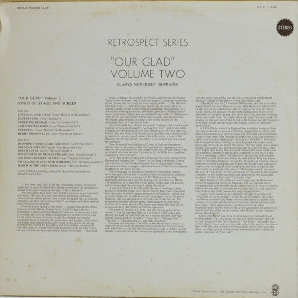 Gladys Moncrieff : "Our Glad" Volume Two (LP, Comp, Mono, Club)