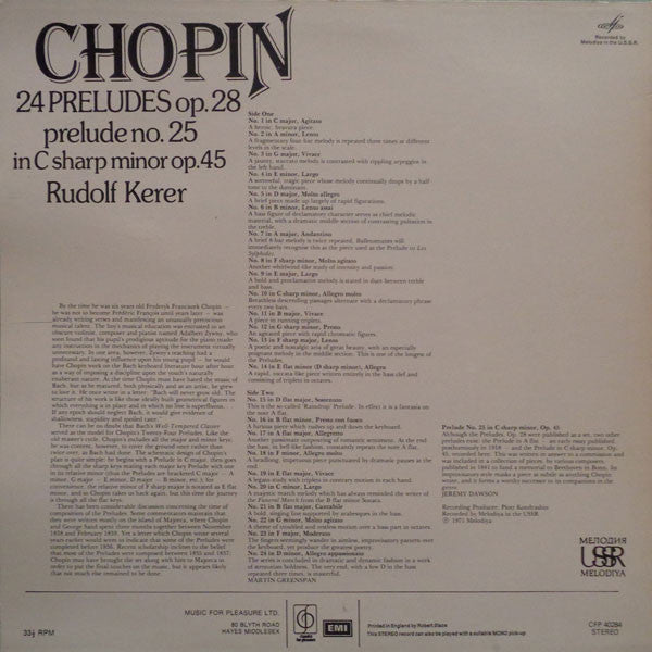 Frédéric Chopin, Rudolf Kerer : 24 Preludes Op. 28 / Prelude No. 25 In C Sharp Minor Op. 45 (LP, RE)