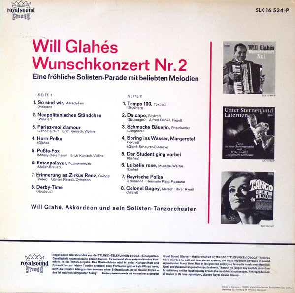 Will Glahé : Will Glahés Wunschkonzert Nr. 2 (LP)