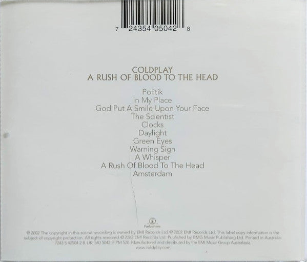 Coldplay : A Rush Of Blood To The Head (CD, Album, RP)