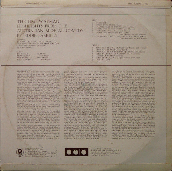 Jan Mazurus, Valda Bagnall, Babs McKinnon, Ross Higgins, Bob Gibson And His Orchestra : The Highwayman (LP, Album, Mono, Club)
