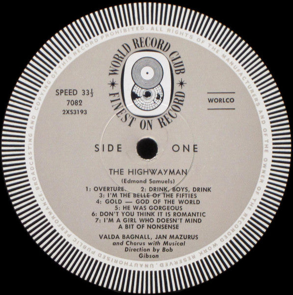 Jan Mazurus, Valda Bagnall, Babs McKinnon, Ross Higgins, Bob Gibson And His Orchestra : The Highwayman (LP, Album, Mono, Club)