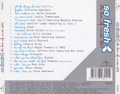 洋楽 So Fresh: The Hits Of Winter 2003 CD Buy Various : So Fresh: The Hits Of Winter 2003 (CD, Comp) Online