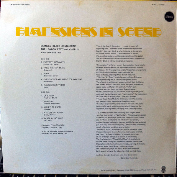Stanley Black Conducting The London Festival Chorus And Orchestra* : Dimensions In Sound (LP, Album, Club)